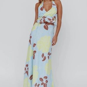 NWT One and Only Collective Blue Green Floral 2 Piece Matching Set Vacation XS